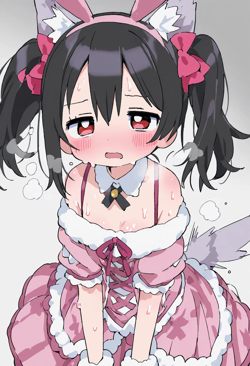 SSR character style costume　Yazawa Nico　 small 　in a dazed state　is blushing and convulsing　Sweaty body　whitish breath　