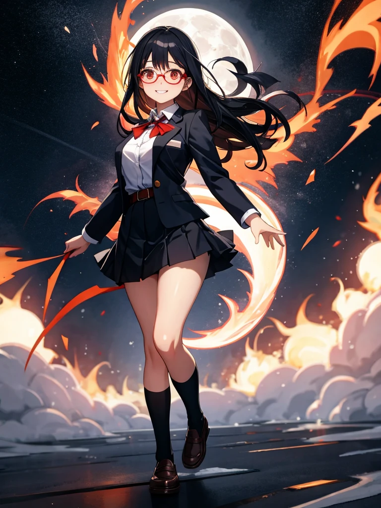 (max resolution, different_image), best quality, masterpiece, high detail, semi-realistic,(max resolution, different_image), best quality, masterpiece, high detail, semi-realistic, max face resolution. ,adult,feminine,small size,black hair,double braid hairstyle,bang bang,green eyes,red glasses,in formal dress,uniform,white coat,dark expression,future,science fiction ,space war,standing in front of fighter jets,future,science fiction,universe
