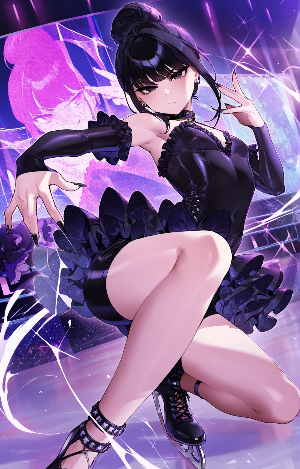 Takada Rokka, rich back lane, Black Hair, blue eyes,semi-long, List scrunchie,smile,blush,Sleeveless purple white Chinese dress,Long slit,Black pantyhose,Stiletto heels,Walking,
break looking at viewer, whole body, break outdoors, Chinese style street, break (masterpiece:1.2), Highest quality, High resolution, unity 8k wallpaper, (shape:0.8), (Beautiful and beautiful eyes:1.6), Highly detailed face, Perfect lighting, Highly detailed CG, (Perfect hands, Perfect Anatomy),