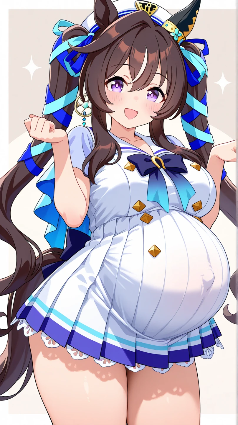 (Full body), An image of a pregnant girl using idol clothes that leave her belly on full display