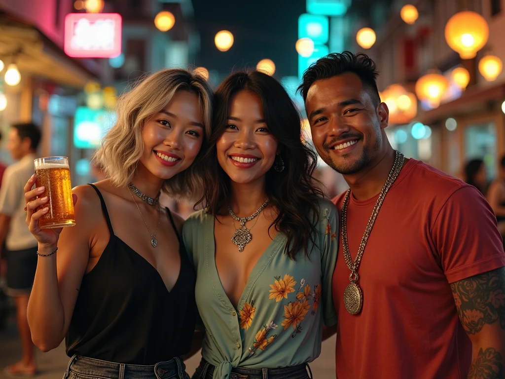 RAW photo, a portrait photo of theweeknd take a selfie with Cambodian people at night street in Cambodia natural skin, 8k uhd, high quality, film grain, Fujifilm XT3