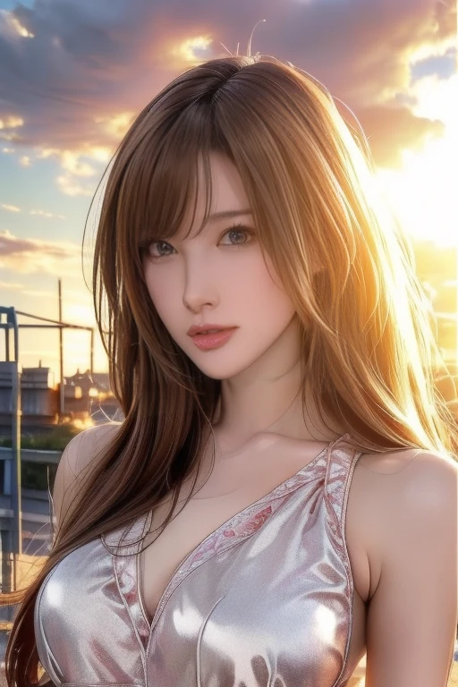 (school Teachers uniform:1.5), (realistic, realistic photo: 1.37), high definition RAW photograph, high definition and beautiful, 8k wallpaper, Amazing details, highly detailed beautiful girl, Extremely detailed face, (Finely defined super beautiful eyes:1.5), Depth of written boundary, natural soft lighting, UHD, Realistic Skin, evening sunset, (evening sunset outside the window:1.2, sunset through window:1.2), From inside the classroom, cute girl, (Tight hair), (Ultra Soft hair), (ultra straight hair), Straight bangs, light coppery amber hair, skinny body, Curvaceous, Beautiful breasts, small breasts, pale skin, pointed breast, (Best Quality, High quality, High Definition, high quality texture, high detailing, Beautiful detailed, fine detailed, extremely details CG, Detailed texture,realistic representation of face, masterpiece, presence,Dynamic,Bold), Ultra detailed skin, Perfect Face, looking at the viewer, beautiful clavicle, Backlight, 