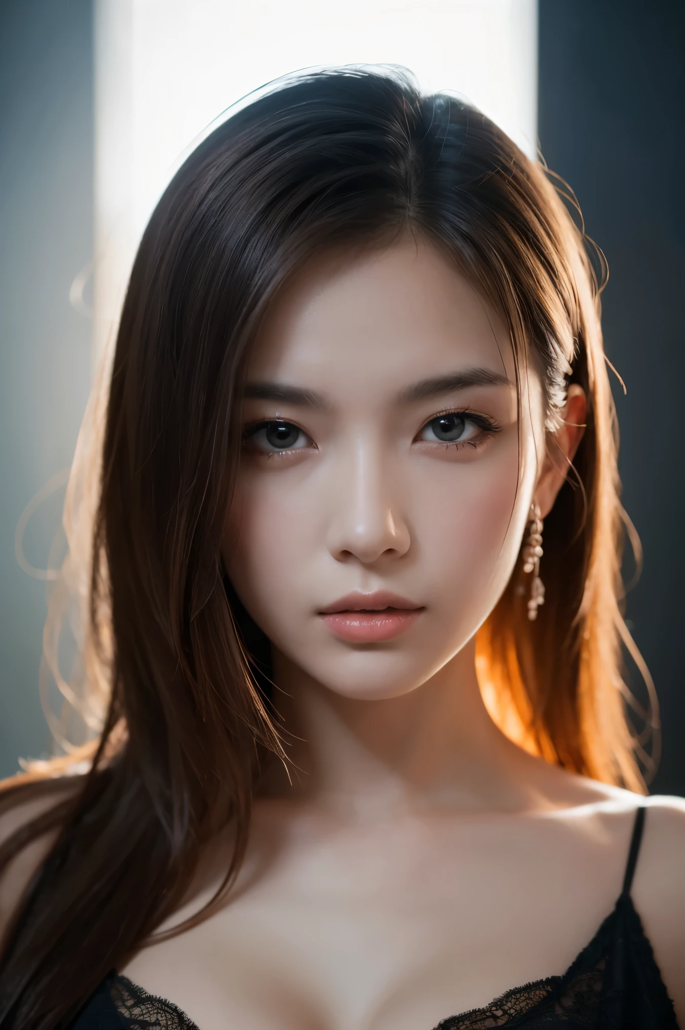 (Anti-Korean,Half German:1.1), (Heart-shaped face:1.1), shoulder length hair, (portrait:1.1), (realistic photo:1.2), (ring lighting:1.1), 1 girl, (Beautiful and fascinating:1.1), (8 thousand:1.1), UHD , Frontal face, enlarged face