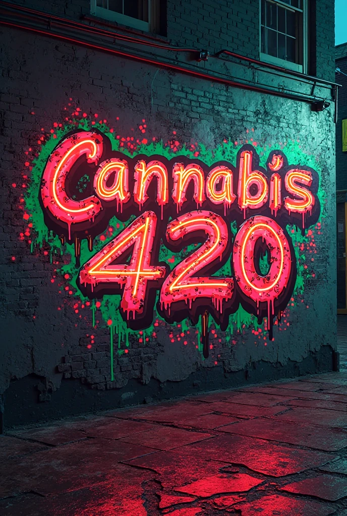 Cannabis plant on background of green white and blue
With neon initials LEGALIZ IT