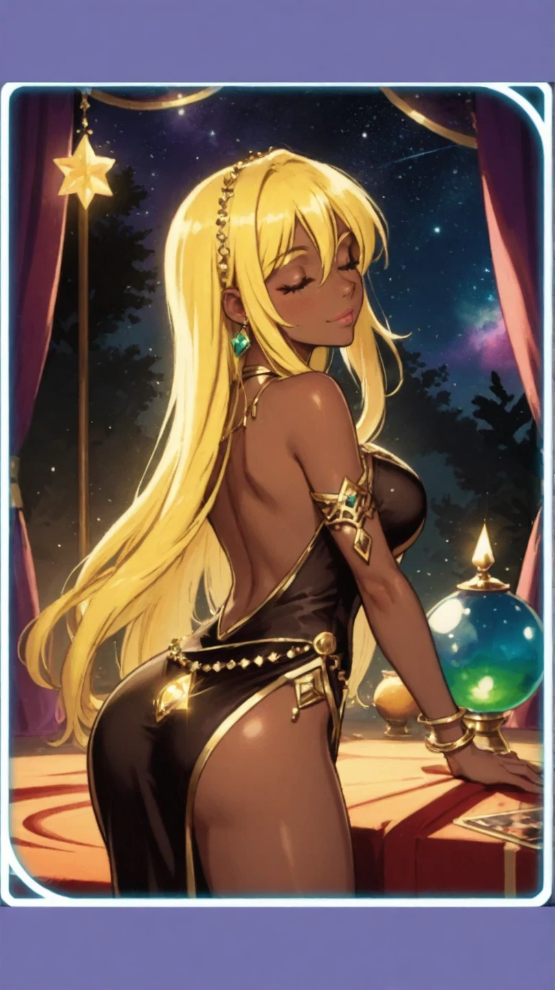 realistic, solo, skinny indian ifbb, (shiny bikini of gold), white hair, dark skinned, thick lips, night, ruin cyber palace, view