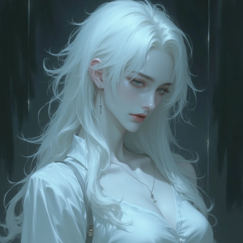 Manteau blanc，white skinned，black color hair，long whitr hair，style，full bodyesbian，Need，tmasterpiece --auto