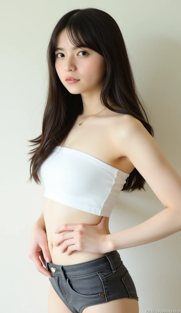 Masterpiece, Best quality, 8k, 18 years old, Raw photo, absurd, Award-winning portrait, smile, smile, pure, , ((ombre)), small and perky breast, blue eyes, offshoulder, ((open waist)), ginger hair, mini skirt