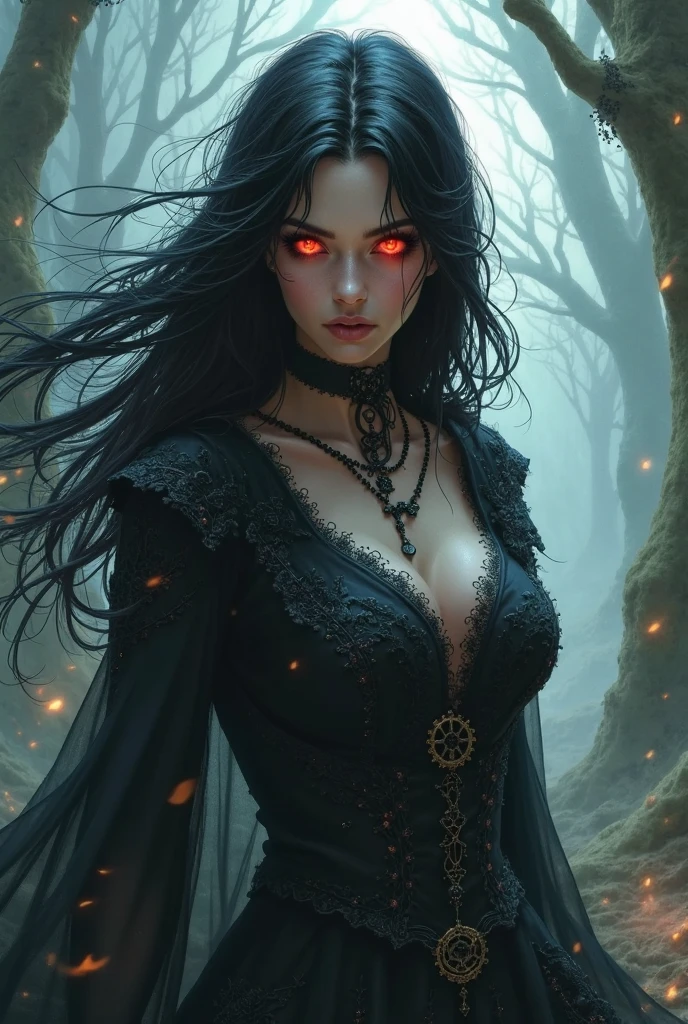 ((do peito para cima)), (((onda de sangue))), ornado, intrincado, Um hiper-detalhado, ultra-sharp digital painting in a creepy and bloodwave style, depicting a woman with long flowing hair, os detalhes intrincados e ornamentados da obra de arte acentuam a atmosfera de horror e sinistro, creating a sense of unease and fascination, the smooth and sharp focus capturing every chilling aspect, the full-body illustration showcased in 8k resolution, portraying the woman in all her terrifying glory, [seios perfeitos]