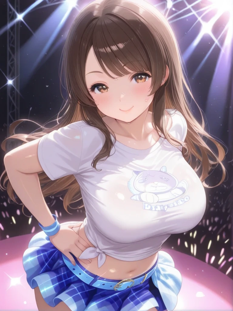 NSFW,(super fine illustration,8k cg wallpaper,highest quality,very detailed,ultra high resolution,best aesthetics,anime colored),(cowboy shot,From front),IdolMaster,((minami nitta)), (19yo, beautiful girl), (beautiful dark brown eyes),((((beautiful dark brown hair)))) ((long straight hair)),(wet hair), (shiny hair), (beautiful pale orange skin),(shiny skin),(wet skin),((blue idol dress)),(slender),(large breasts), ((pubic brown hair:1.3)),(bsp, pussy juice dripping,pussy, pussy slip,no makeup, sweaty body),(no bra),(no panty), ((open clothes)),((spread legs)),(((spread pussy:1.3))),((steam)),(scatter sweat),(one eye closed), (out tongue),(open mouths),(evil smile),(Nice touch),((turn your arms behind your back)),(Bukkake, cum on body:1.7),(Bukkake, cum on face:1.3),((Bukkake, cum in hair:1.3),(ecstasy),(((sex,Cowgirl))), (multiple penises, surrounded, multiple boys),((On the stage of the concert hall)), light particles, blurry background,(motion lines),