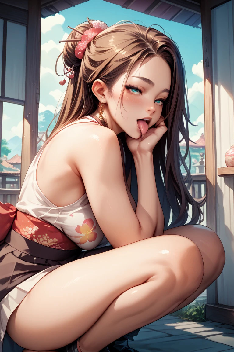 highly detailed portrait of a beautiful 20 year old woman with long wavy brown hair, colorful shiny rainbow eyes, fair and soft skin, full lips, slightly red cheeks, wearing a soft, short modest sundress with stilettos, posing in a Japanese street in spring, (best quality,4k,8k,highres,masterpiece:1.2),ultra-detailed,(realistic,photorealistic,photo-realistic:1.37),extremely detailed eyes and face,beautiful detailed eyes,beautiful detailed lips,longeyelashes,vibrant colors,soft lighting,intricate details