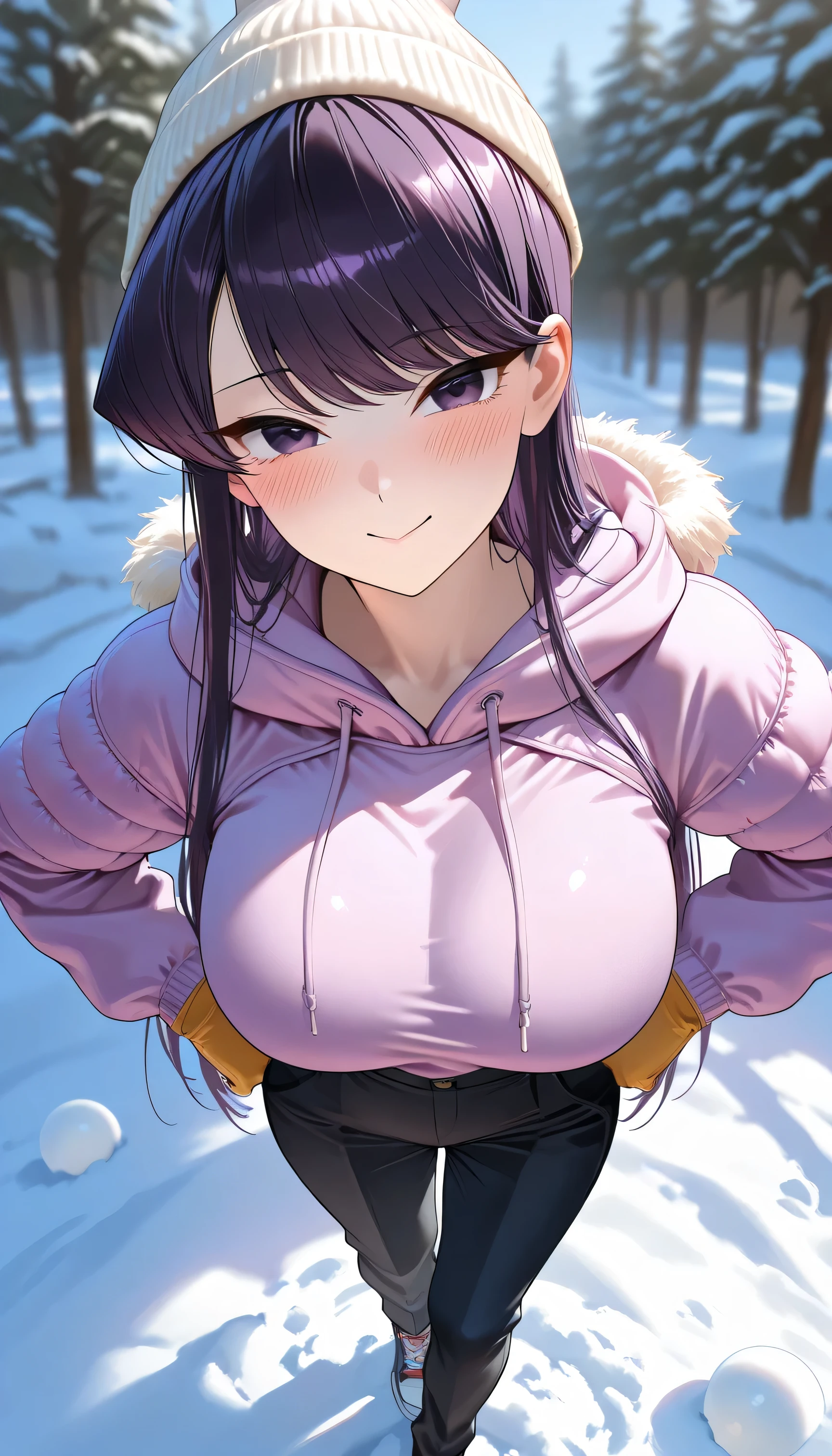 mastute piece,Best Quality,insanely detailed,8k cg,nsfw,
(shoot upper body:1.3),
(1girls:1.3),standing,looking at viewr,body in front,both arms behind back,(Snowboarding Wear),(bare breasts:1.2),
break,
blush,shy,(ecstasy face),(trembling:1.2),break,(light purple hair),
break,
perfect breasts,perfect teats,(open mouth:0.9),(large breasts:1.3),
(Ski resort、Slopes、snow)、