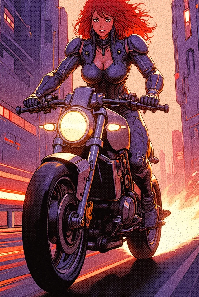 Full body female figure, make-up on face, deep brown eyes, in cyberpunk armor, on an illuminated Futuristic street, with long hair, tattoos on body, riding a motorcycle, F/5.8, 50mm, with many fine details. Commercial photography, dominant, hyper-realistic, hyper-maximalistic, ornate, luxurious, menacingly, CGSetnation, studio backlit poster, 32k, high-resolution photograph, Professional Color Grading, Photorealism, maximum quality, maximum details, cinemactic, Long exposure,masterpiece, ultra-HD, Cinematic lighting, incredibly detailed and intricate::N_ drawing,bad hand,blurry face,giant finger,mutant arm,(Bad dream, bad anatomy, (Unrealistic dream 1. 2))