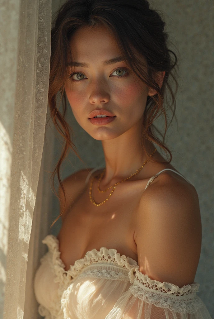 there is a young naked girl , white nature skin, white styled top and black shorts, photo of young girl, and, light blue dress portrait, portrait, masterpiece, best quality, 8k, detailed skin texture, detailed cloth texture, beautiful detailed face, intricate details, ultra detailed motion blur, glowing light, reflection light, blending, drop shadow, textured skin, super detail, highres, 8k