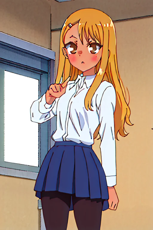 1girl, sexy naked 14yearold blonde cheerleader is standing at the front of her crowded classroom and is lifting her skirt to show her clasmates her pussy