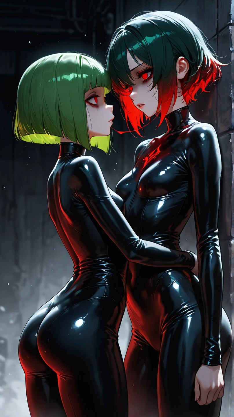 Farts, Fertofuchs, acoustics, fartチューブ, hoses, sitting on face, gas mask, facesitting,smirk smile,in ruin,(2 anime girls),fart,onara,fart,fart,farting,girl is wearing bodysuits,hip