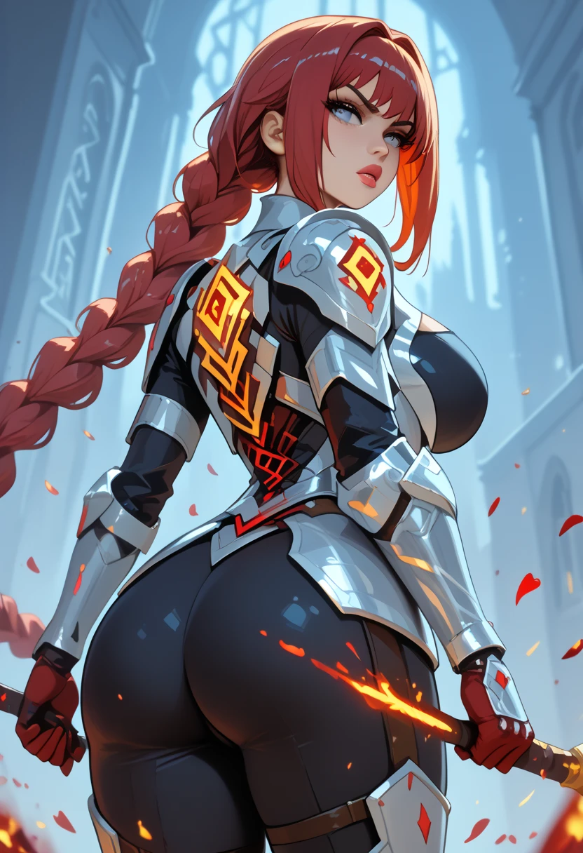 A full-bodied woman in black ancient samurai armor, her red hair cascading down her back, her brown eyes piercing through the darkness, her perfect mouth set in a determined expression, her vivid eyes with a circular iris, her hands gripping a fire katana sword, her perfect hands ready to strike. Against a backdrop of an ancient Chinese village in flames., interior architecture, Art Deco, modern, ray tracing, cinematic lighting, Futurism, modern, Realism, super detail, best quality, highres, 8k, 16k, best quality