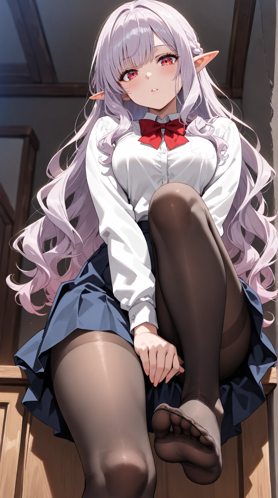 Masterpiece,Best Quality,(Super Detail),perfect writing, Highly detailed CG,Super detailed,(Highly detailed eyes,Very cute face,Highly detailed face:1.3),Beautiful Anime Girl,(Solo Girl),(Super huge boobs:1.4),(super huge breasts:1.4),(Sensual,Glamorous:1.4),(pink,very Long Hair,wave),(Big light purple eyes),Collared shirt,short sleeve shirt,Pleated skirt,lying on the bed,on back,school tight,pink pillow , pleated skirt, zettai ryouiki,high resolution,heart shaped pupils, plaid skirt, black stocking,claw pose,lie on bed,liying , full body , toe,full body seen,full-face blush,sexual climax,Young features,(Loli:1.4),Elementary school girls,Close one eye, With tears in her eyes and her mouth open,open mouth,pink panties,no skirt,