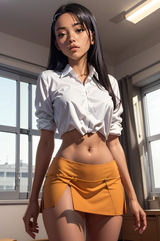 Young sweet beautiful Indonesian girl, 26 years old, slim body, georgeus face, greek nose, very messy pony tailed hairs, a office secretary, wearing white thin long sleeve full all unbuttoned shirt, yellow company badge on the shirt pocket, wearing dark blue thin cripled full very long skirt, wearing
belt, wearing woman shoes, red hairy open wide vagina exposed, no bra, no panty, very realistic, very detail, being having anal sex, as dildo inserted into her open wide redish anus, lying down open very wide legs on floor, for very first time enjoying having sex cute shy sweet face, open wide mouth as shouting loudly iiiiickkhh, head down on the floor, semi nude, full sweat on her face, full sweat on all her skins and hairs, enjoying having sex as unconscios eyes stare to the ceiling, nipples and breasts off young age girl exposed,