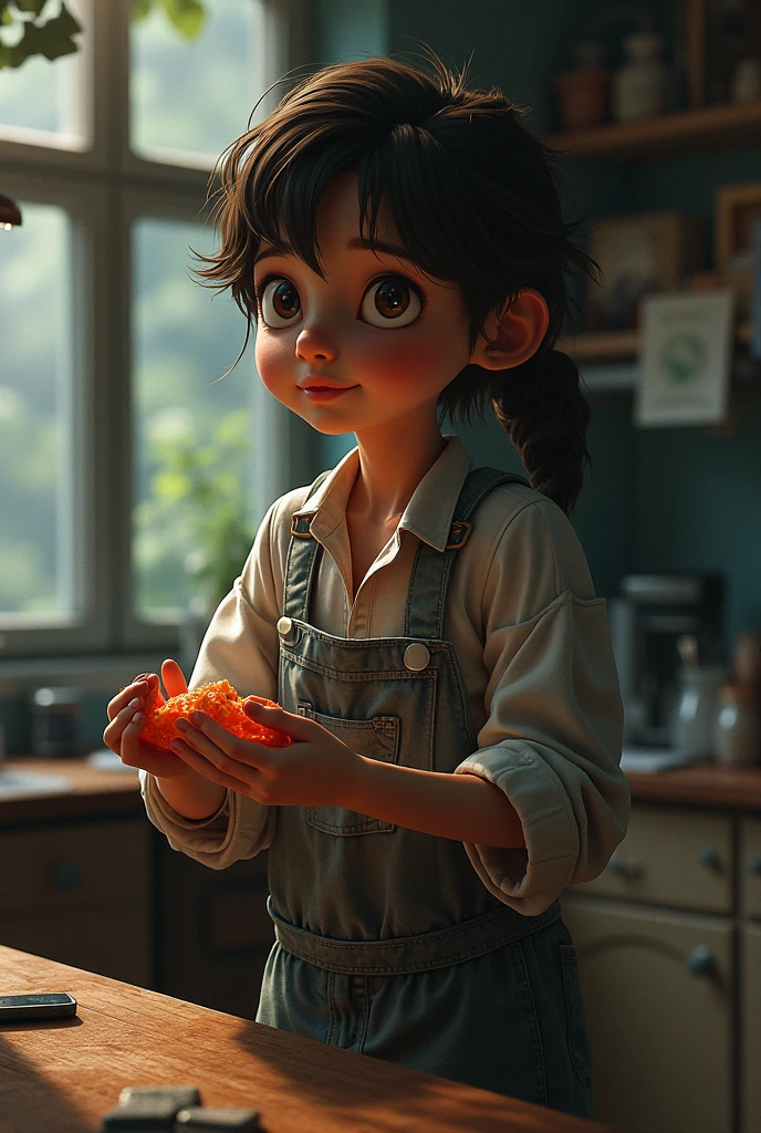 Pixar 1.23 Style，Remove the background，Anime，Little boy eating watermelon on the table, adolable，opulent，tall nose bridge，（Big Eyes 1.5），long eyelasher --auto