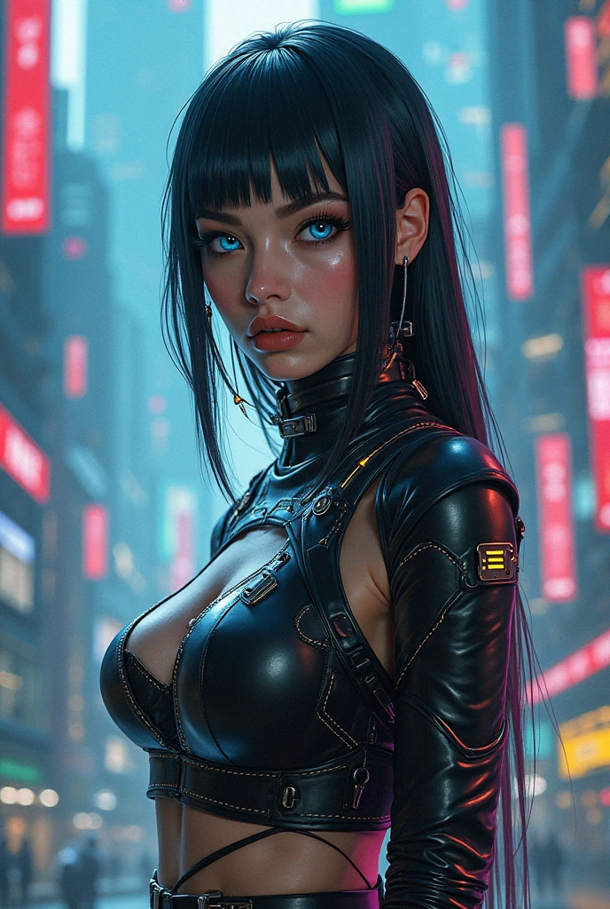 cyberpunk girl, (best quality, 8k, 32k, masterpiece, nfsw:1.3), (ultra-detailed), (realistic:1.4), raw photograph, upper body, attractive perfect appearance, striking a pose:1.2, highly detailed cyberpunk fashion, cyberpunk world, depth of field, blurred background