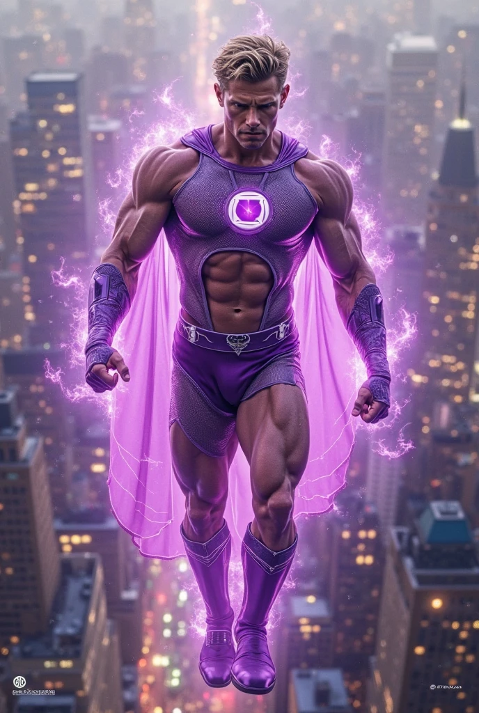 Gay Superhero, pink and white outfit with lilac details , A on the , Grinning,rays of light coming out of the hands, Atom symbol.
your hair is black, latin man, kimono florida