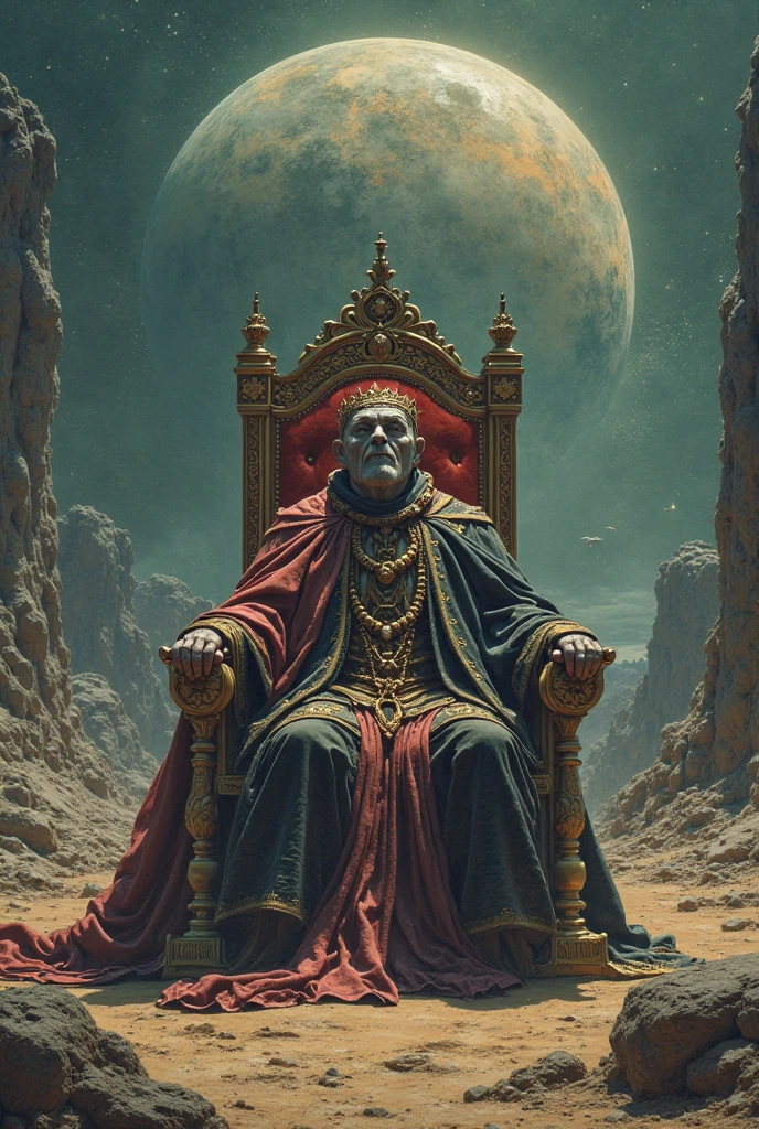 elephant king, scary, sitting on his throne with evil look, luxurious clothes, luxurious and dark palace, horror, great vision of the palace room (art inspired by Bill Sienkiewicz). oil painting) shades