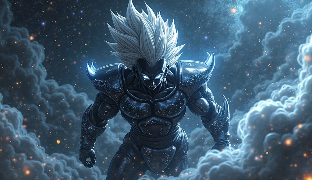 Vegeta, super sayagin 5, 20 years old with fair skin is a real masterpiece of male beauty, Anatomically perfect from the modern man standing tall in an abandoned haunted city. Moonlight accentuates your muscles and scars. Lush and mysterious landscapes, with the dark city. Neighborhoods. The camera details everything. When looking into beautiful eyes, have sexy eyes that will attract the opposite person Those eyes are directed at the beholder, You can clearly see every little detail and every perfect line, every beautiful leather detail with 8K quality, Everyone is captivated by the confidence that radiates from every glance. His head has white hair and his face is painted in great detail using 8K quality images. As a character in the Dragon Ball series. Gliulian art style, The official artwork is very detailed, jin shan, Official art --auto