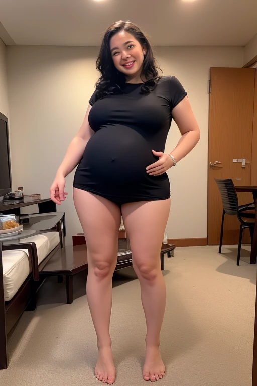 Full body shot, wide angle, bright light, Laotian woman, long hair, muscular belly, Big breasts, cup E ,100 cc milk ,Naked, in the living room, white room, short hair, many cats.