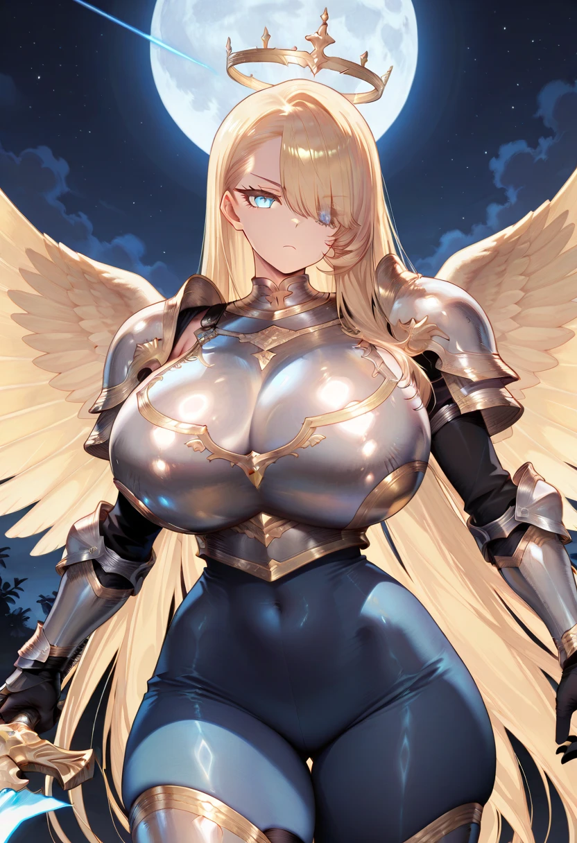 (((masterpiece))), (((best quality))), ((ultra-detailed)), (illustration), ((an extremely delicate and beautiful)), ((super detail)), ((high resolution)), (((20 years old))), metallic cloth, (maid), (android), ((mechanical wings)), delicate metal decorations, gleaming skin, shiny body, two legs, breast focus, (((tall))), slender legs, ((big round eyes)), cute eyes, drooping eyes, ((adult)), two hands, five fingers, no extra hands, elegant smile, braid, medium length hair, ((metallic)), (see-through), (dark blonde), (ultra-huge breasts), safe for watch, (shining brightly), outdoor, afternoon, shining sun, ((biopunk)),
