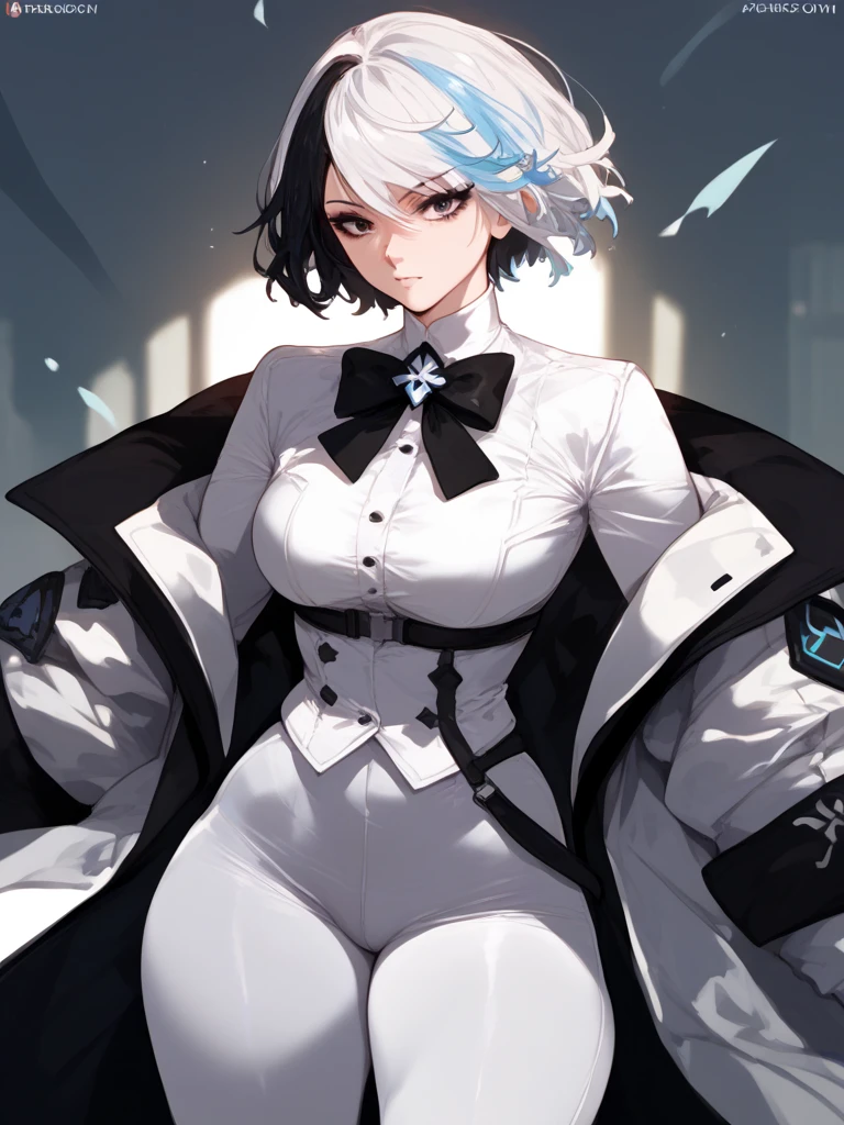 (((masterpiece))),(8k, high_resolution),extremely detailed CG,((best quality)),
cinematic lighting,dynamic lighting,
<lora:beautifulDetailedEyes_v10:0.1>,
shiny skin,
beautiful blue eyes and detailed face,
(1girl, solo),
(furina, blue hair, cowlick, ahoge, hair over one eye, light blue hair, short hair),
(asymmetrical gloves, black gloves, frills, gloves, half gloves, hat, shorts, tailcoat, thigh strap, top hat, white gloves, white shorts),
standing,
looking at viewer,
smile,
big breasts,
(full body:1.2),
<lora:Ichinose_Riko2-000012:0.2>,
<lora:furina-lora-nochekaiser:0.7>,((messy hair)),(grassland),(yellow eyes),incredibly absurdres,(gold hair),floating hair,Large number of environments,the medieval,grace,prospect,water eyes,wind,breeze,god ray,lawn,Mountains and lakes in the distance,The sun shines through the trees,A vast expanse of grassland,((((melt)))),(((((black and white melt))))),(((wear Black and white Taoist robes))),((((gold and silver lace)))),(((gold and silver lace lace))),(((flowing ((black)) and white background))),extremely detailed gorgeous tiara,handgun,collarbonea,navel,groin,cleavage,