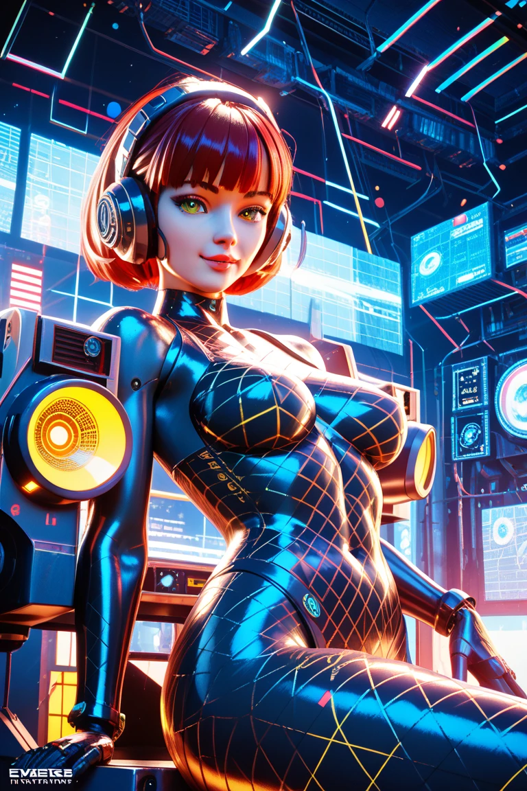 (best quality,4k,8k,highres,masterpiece:1.37), ultra-detailed, (realistic,photorealistic,photo-realistic:1.37), (aerial view), (top down perspective), 1woman, (a woman pulling a video game cartridge out of a futuristic artifact box full of retro video game cartridges:1.6), (the woman is looking at the box:1.4), (Futuristic artifact box), (the artifact box is open), (The scene unfolds inside a mystical cavern:1.4), joints, mecha, (The woman is wearing a mecha exoskeleton made with blue glass details, covering her entire body:1.5), (She has a blue glass helmet visor:1.4), (dynamic angle:1.37), reelmech, mechanical parts, fractal_body, (The woman's hair is made of fractal technologic components:1.4), (She has short blonde hair:1.37), (fantasy and sci-fi mixed:1.37), holographic glitch effects floats around the woman, vibrant colors, (A blue glow emanates from inside the treasure chest), glowing lights, (abandoned machinery), (there are video game cartridges and consoles on the background), mystical creatures, (there are crystal formations spreading on the background), (futuristic technology), (ancient artifacts), mystical energy, vibrant retro aesthetic, atmospheric lighting, ancient ruins, mysterious symbols, lush vegetation, interdimensional portals, nostalgic atmosphere, epic adventure, delightful surprises