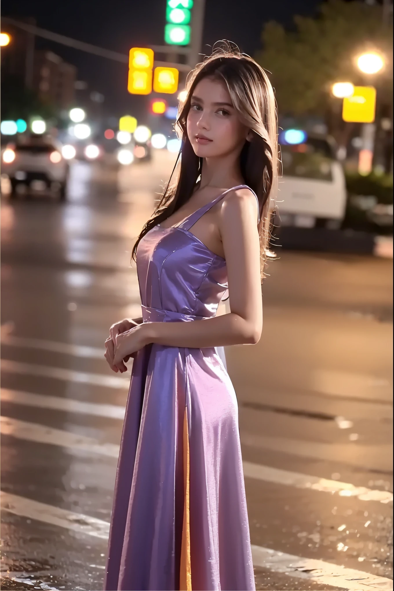 Full-length view (portrait of a 18 y.o. girl lifting a full-length skirt demonstrating underpants), (in purple evening sleeveless long dress, intimate, detailed: 1.3), ( panties: 1.3), (very detailed face: 1.4), (white background: 1.2), (8k, uhd, DSLR, high quality, cinematic lighting, bokeh), (dramatic, award-winning photography, incredible masterpiece: 1.3)
