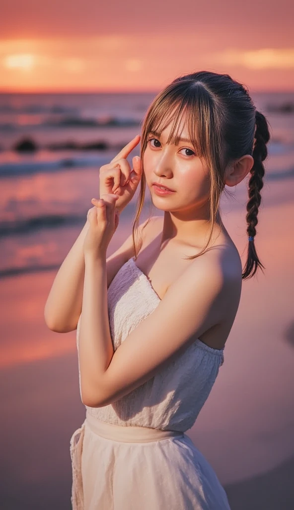 (Close up face shot of slender small-breasted half up blonde long hair with bangs girl wearing a white summer dress:1.5)、(One blonde hair girl is looking down with tender smile at the cape of the sea in Japan:1.5)、(Beautiful moonlight midnight with the sea:1.5)、(blurred background:1.5)、(Natural light:1.5)、(8k ultra detailed master piece:1.5)、(perfect anatomy:1.5)、(Photorealistic stick:1.5)、(Raw photo:1.3)、(highest quality:1.5)、(High resolution:1.3)、(Delicate and beautiful perfect face:1.3)、(Delicate and beautiful eye air skin:1.3)、(Real Human Skin:1.3)、((thin legs))