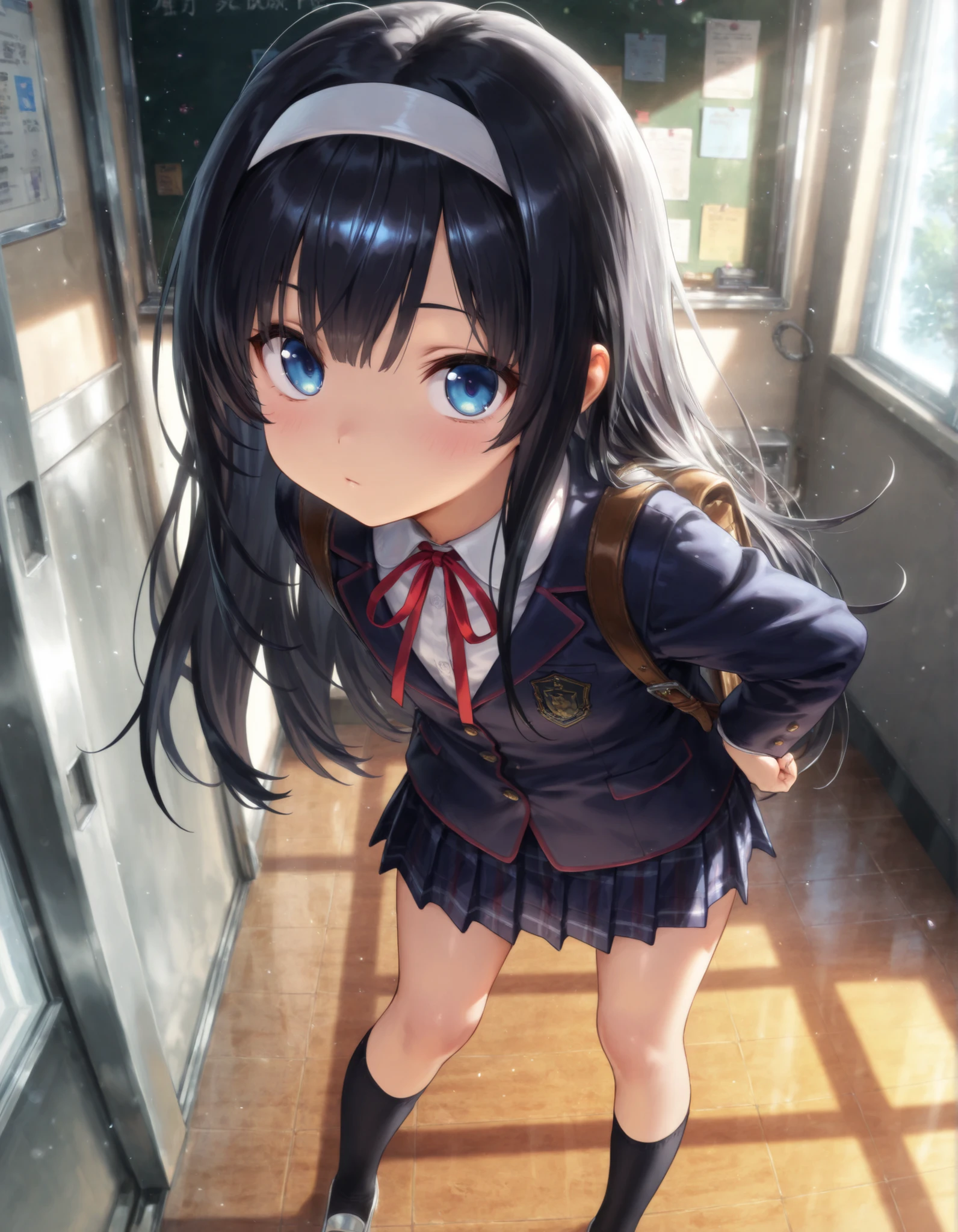 "ultra-detailed, best quality, beautiful eyes, extremely detailed, best quality, beautiful, Master piece, highres, best quality, official art, highres, masterpiece, newest",, "solo, 1girl, saeinagaki, long hair, blue eyes, school uniform, black socks, neck ribbon, red ribbon, white hairband, white footwear, skirt, black hair",, "masterpiece, best quality, amazing quality, very aesthetic, absurdres, detailed background, detailed foreground, detailed eyes, detailed clothing, detailed hair, detailed shading"