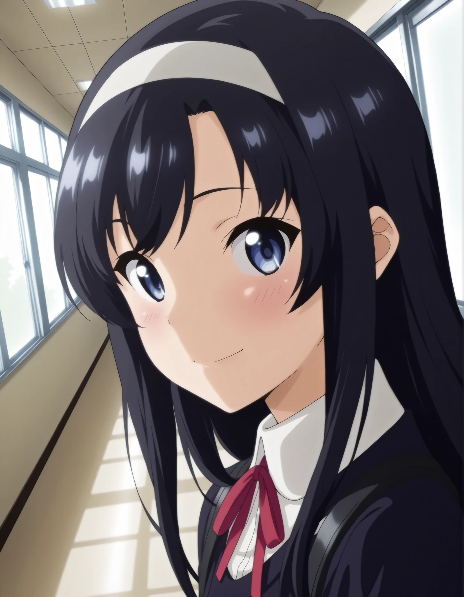 "ultra-detailed, best quality, beautiful eyes, extremely detailed, best quality, beautiful, Master piece, highres, best quality, official art, highres, masterpiece, newest",, "solo, 1girl, saeinagaki, long hair, blue eyes, smile, blush","school uniform, neck ribbon, red ribbon, white hairband, skirt, BREAK school hallway, looking at viewer, dutch angle, portrait, upper body",, "masterpiece, best quality, amazing quality, very aesthetic, absurdres, detailed background, detailed foreground, detailed eyes, detailed clothing, detailed hair, detailed shading"