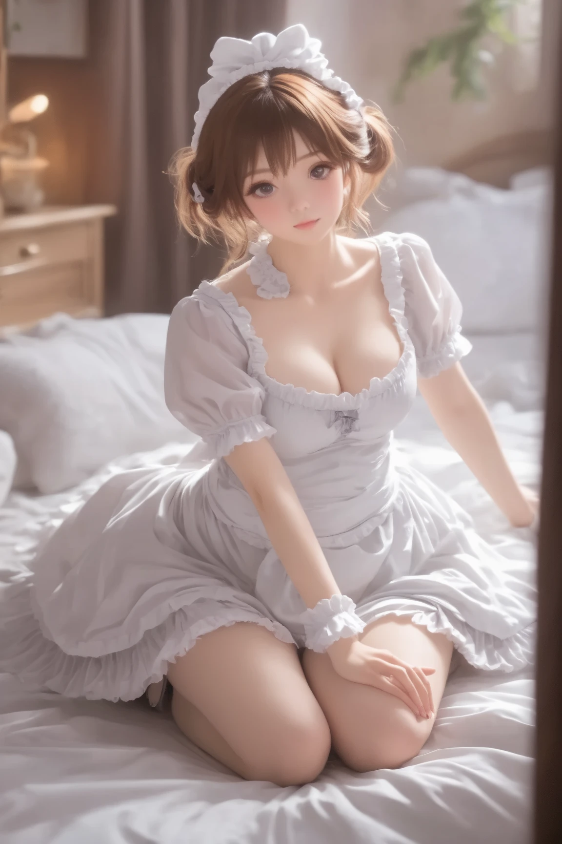 (best quality, masterpiece, ultra detailed, ultra high res, photorealistic, raw photo, absurdres, absolutely resolution:1.0), see-through, babydoll trimmed with lace, naughty face, spread her pussy, french twist hair