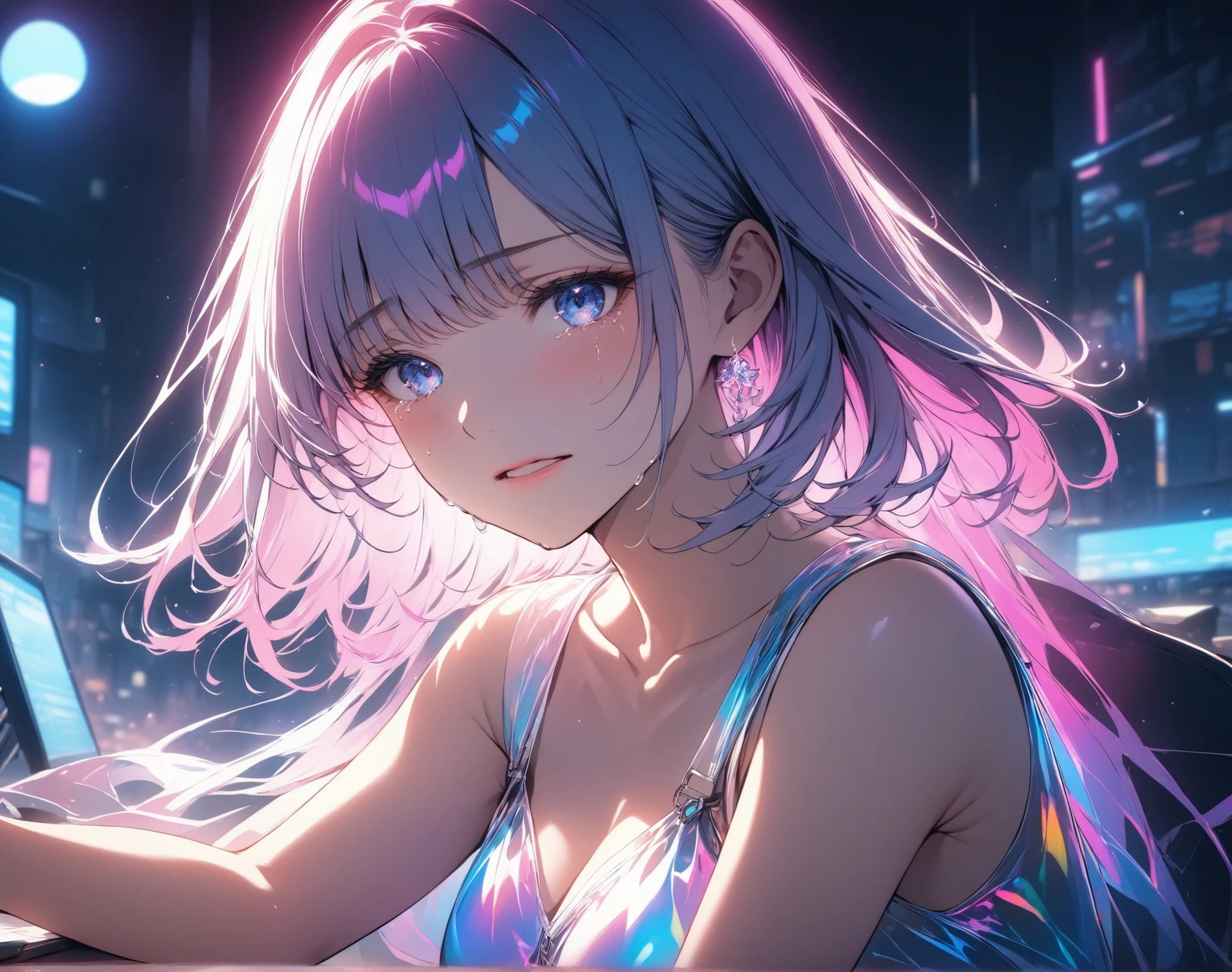 ( top quality,4K,8k,  High Definition  ,  masterpiece  :1.2),Slightly realistic anime style。
at the desk、crying face