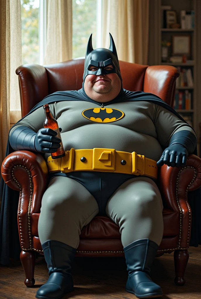 Marvel's treasure, sitting on a chair with a large, well-detailed penis being sucked by Batman with his underwear ripped by his huge penis