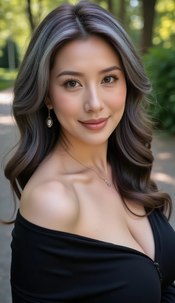 RAW, Best quality, high resolution, Masterpiece: 1.3, Beautiful brunette. Best quality, high resolution. Realistic, detailed and complete body. there is a woman standing in front of a bush with flowers, portrait of a woman in her 40s, she is wearing a black blouse, portrait image, profile image, robust adult woman portrait, female portrait with flower, back photo, 8k. She is around 35 years old, a woman in good physical condition. Masterpiece, best quality, (best quality), realistic lighting, 8k.