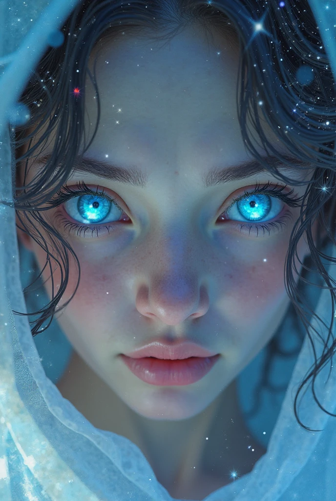 create the image of the all-seeing eyes, in shades of blue, lilac, purple and purple