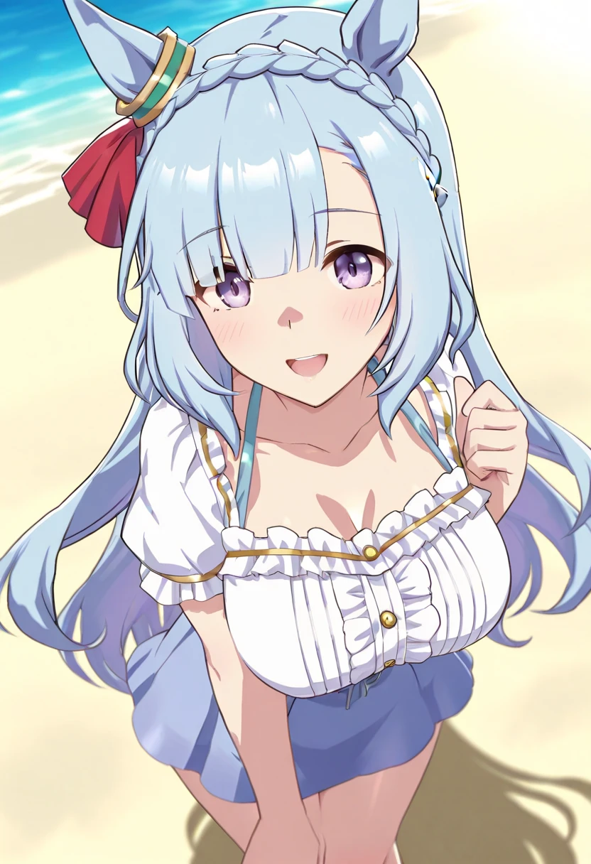 Without skirt、masterpiece, highest quality, 8K,Mylene HFV4, Anime Coloring,  One girl, alone, Cleavage, jewelry, hair band, blue hair band,Very long hair,Pink 白のパンティ、白のブラジャー