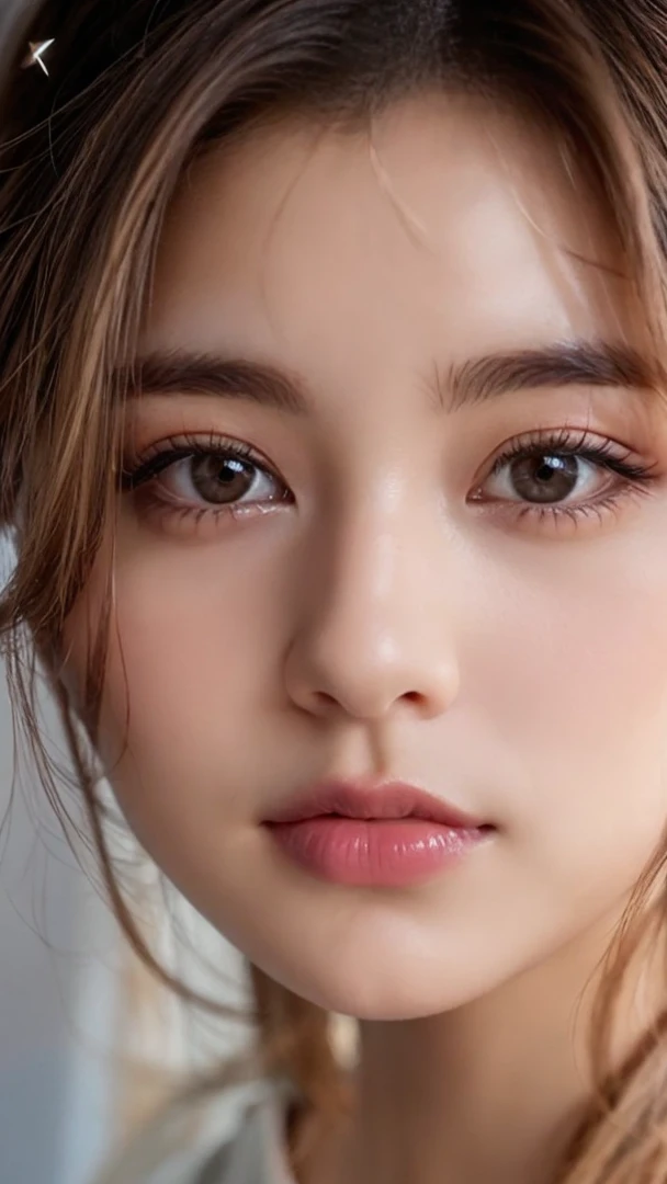 A kind and beautiful Chinese woman, delicate and sexy clavicle, charming goose egg face, double eyelid, Smart peach blossom eyes, pink lips, small upturned nose, bare shoulders, concentrated face, close up of face, ultra hd, Super detailed, full body photo, Ultra-thin transparency, The optimal proportions for pink hair are 4 fingers and 1 thumb, Cat ear