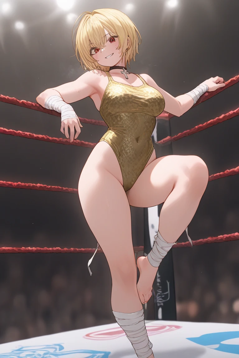 (masterpiece),(best quality), Rosa, main outfit, ushiromiya ascot, , best quality, (Tight leotard)), ((sexy pose)), ((Wrestling ring)), (Big tits), (Wide hips), looking at the viewer