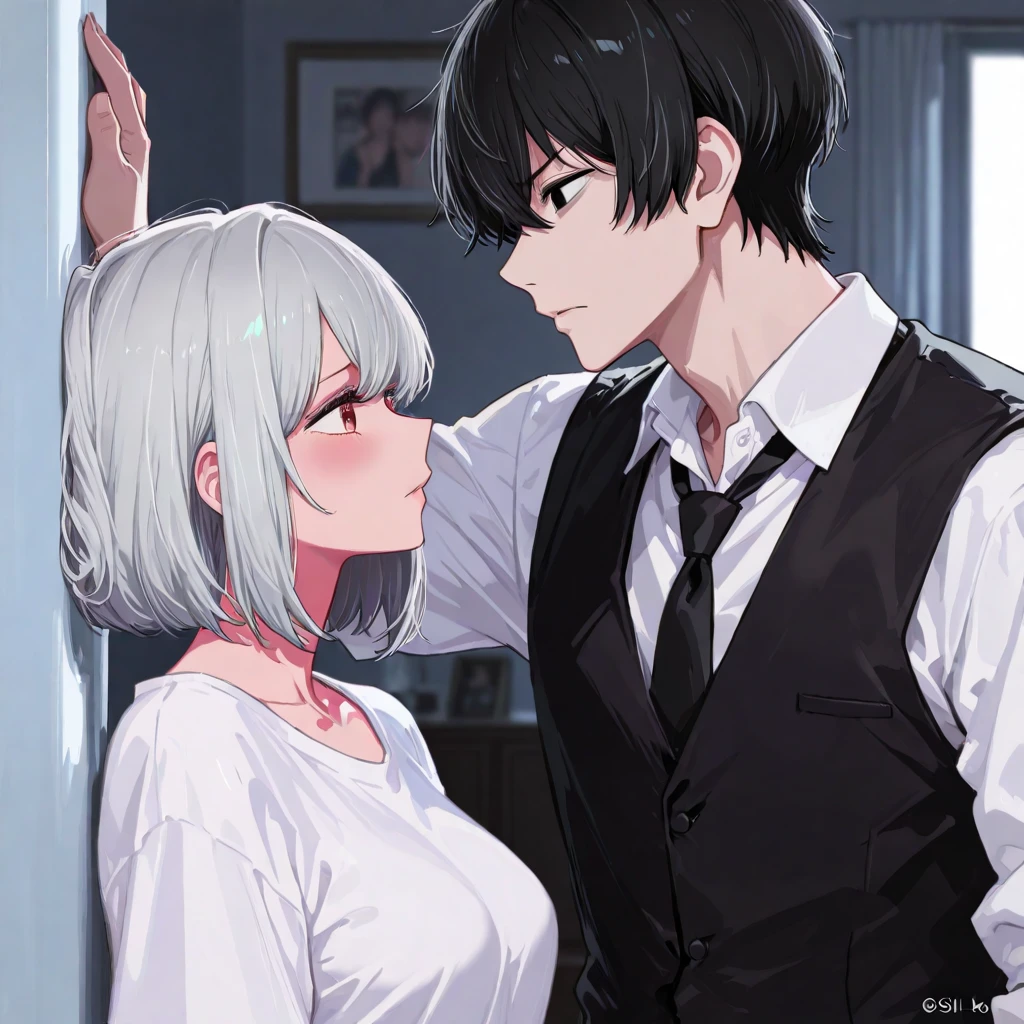 Character 1: "(((Best quality))),(((Ultra detailed))),(((Masterpiece))),illustration,"1boy, Handsome, with short white hair, Chiseled facial features, Expression of distress, Blushing and shy, with short white hair, Attractive appearance, Black casual wear, Simple and stylish, Dialogue with Gawain.

Character 2: "(((Best quality))),(((Ultra detailed))),(((Masterpiece))),illustration,"1girll, Beautiful and cute, Long, Straight black hair, Expressions of surprise and anger, cabelos preto e longos, wide-eyed, Blushing, Wear kitchen clothing, In a corner or room on campus, making a phone call.



About the scene where I had a conversation with my mother，I'll create the corresponding prompt for you：

Scenes: "(((Best quality))),(((Ultra detailed))),(((Masterpiece))),illustration," My conversation with my mom.