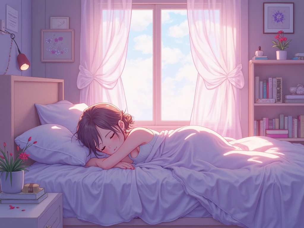 Girl sleeping on the bed。
