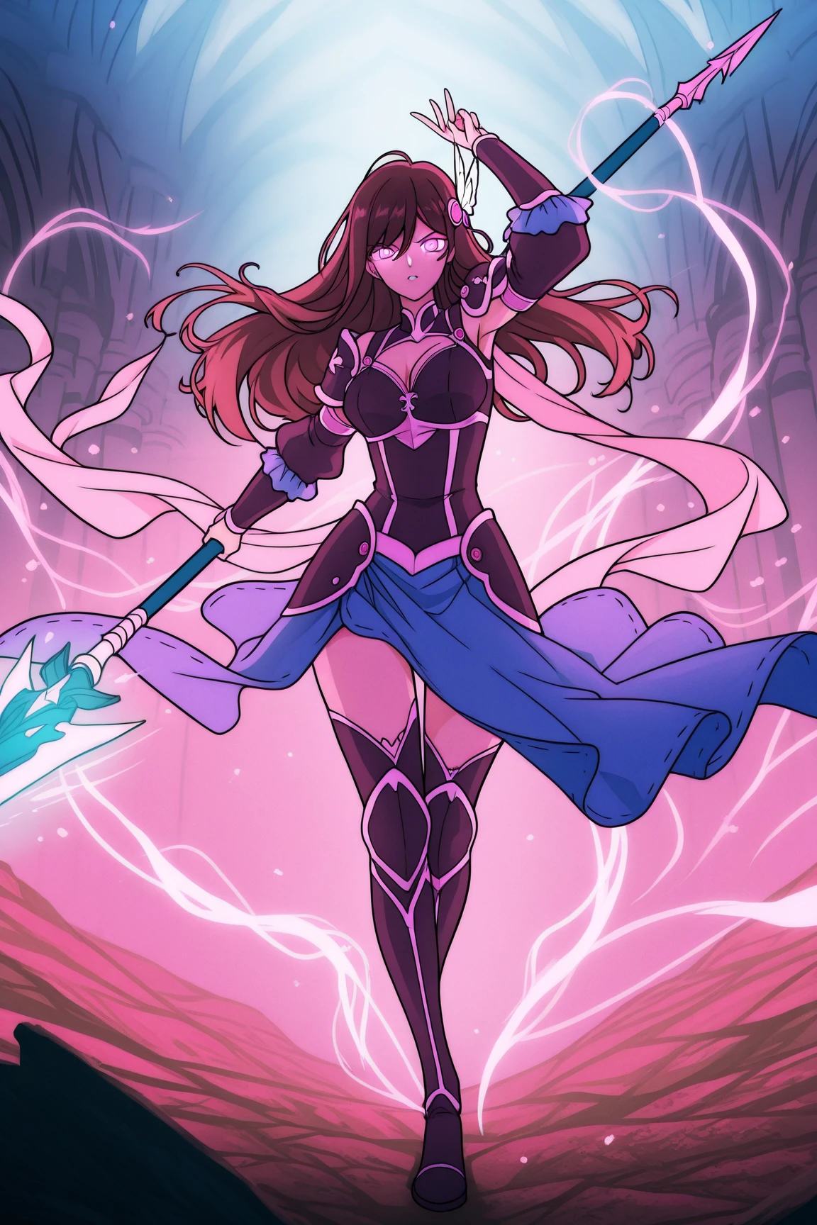 1girl,mature female,30s,sensual,black armor,cleavage,medusa hair,pointy ears,black hair((red skin,colored skin)),night,moon,night sky,floating,evil smile,dynamic pose,demon horns, demon wings, tail,