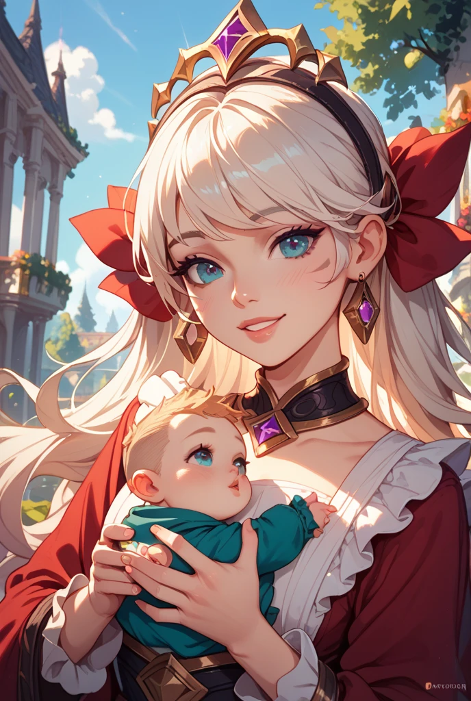 best quality,4k,8k,highres,masterpiece:1.2,ultra-detailed,realistic:1.37,portrait,beautiful mother and daughter in an Italian garden,medium:oils,classic Italian style,soft and warm colors,gentle lighting,delicate brush strokes,artistic masterpiece,pastel-hued flowers,bright blue sky and fluffy white clouds,fine details on their dresses,mother wearing an elegant white gown,daughter in a white dress with delicate lace,sparkling tiaras on their heads,smiling and joyful expressions,daughter holding a bouquet of white roses,embrace of love and innocence,subtle sunlight filtering through the trees,whisper of a gentle breeze,tranquil and peaceful atmosphere,mother's loving gaze,daughter's eyes full of excitement and joy,overall scene exudes purity and serenity.