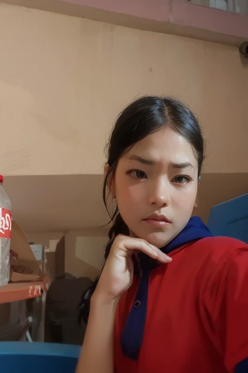 (WEARING SUSPENDER), ((Open mouth)), Naked singlet (((HIJAB MALAY GIRL))), masutepiece, High quality, UHD 32K, Realistic face, Realistic skin feeling , A Japanese Lady, 8 years old, , Very cute and baby-like face, (((FLAT CHEST))), (MATRIX WORLD), ((look In front  at the camera and SADNESS)), ((())), (((CUTE GIRL))), ((RAINBOW LIPS)), ((Wearing Lingerie Suspender)), ((CHUBBY)), (???????, work in a welding workshop, safety first, very fierce facial expression ,(red jeans),
