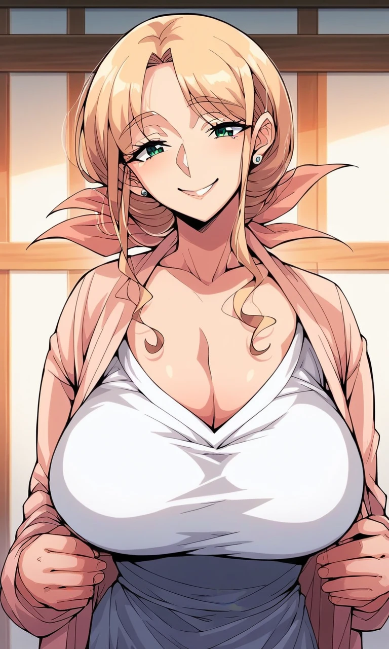 white shirt posing for the camera, seductive anime girl,breasts covered and sfw, big breasts!, sie boob, teasing smile, cleavage high quality, masterpiece, 1girl, marin kitagawa, long hair, yellow hair, bangs, blonde hair, (red eyes:1.5), large breasts, huge breasts, light on breasts, attractive anime girl, attractive breasts,standing, we see her huge breasts, close the camera, look into viewer, light on her breasts, marin kitagawa, marin,