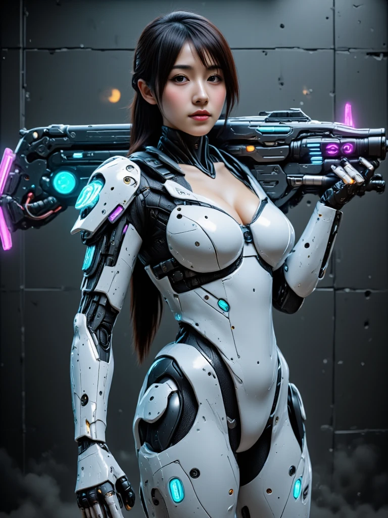 <(photorealistic:1.4), (extremely intricate:1.2)>, <(exquisitely detailed skin), cinematic light, ultra high res, 8k uhd, intricate details, Movie Light, film grain, dreamlike, best shadow, delicate, RAW>, 1girl, solo, Japanese girl, (((cyborg:1.4))), cyborg girl, cyborg armor, cyborg clothing, beautiful detailed eyes, finely detail, bright pupils, turquoise eyes, full body, large breasts:0.2, (((floating hair))), looking at viewer, pov, female focus, puffy eyes, short hair, bob hair, air bangs, dynamic pose, dynamic angle, close-up, fighting stance, fighting pose, run forward, running,(((golden metallic color | red metallic color | blue metallic color))),(((Metallic luster, metal reflective, mechanical details, extremely mechanical details, complex mechanical structure))), (((Mirrored Power Armor))), defeated, corpse, bleed, battlefield, mechanized background, giant robot in the background, outdoors, cinematic lighting, Cyberpunk world. Cyberpunk metropolis, neon, Sci-fi style, sfw:1.98,
